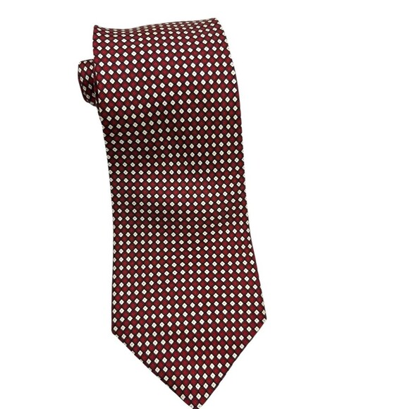VTG Tommy Hilfiger Made in USA 100% Silk Red Geometric Microprint Tie - Picture 1 of 6